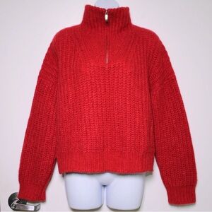 $375 ba&sh - Red Alpaca Mohair Chunky Knit Beltane Sweater - Women's XS, US 2 🔥
